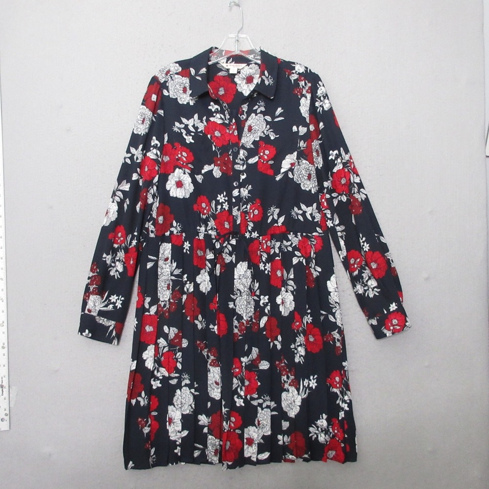 Brooks Brothers Red Fleece Shirt Dress 6 Floral Pleated Navy Red Preppy Timeless